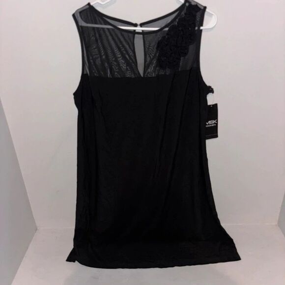 MSK Dresses & Skirts - MSK Sheer Sheath Dress 3D Floral Appliqué Sleeveless Black Size 20W
